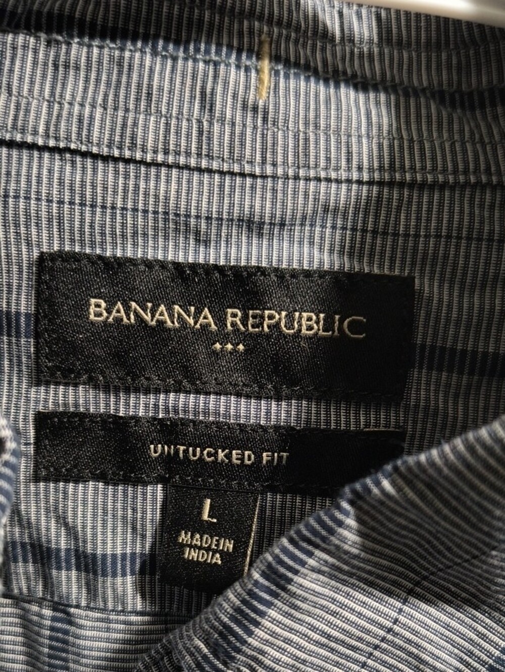 Banana Republic Men's Navy and Light Blue Striped Button-Down Shirt - Picture 2 of 3